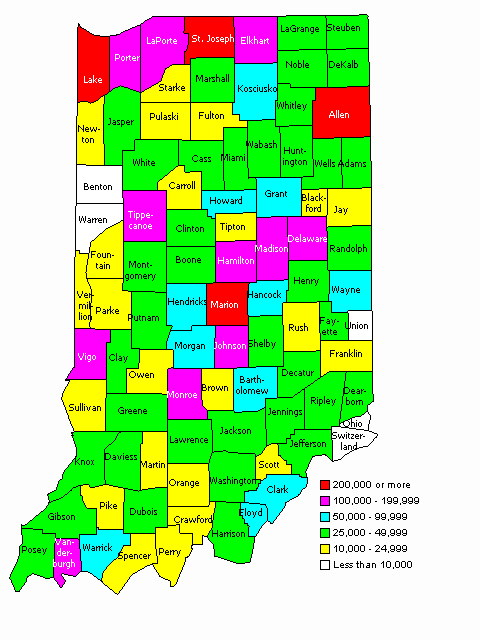 Map of Indiana Showing Relative Population